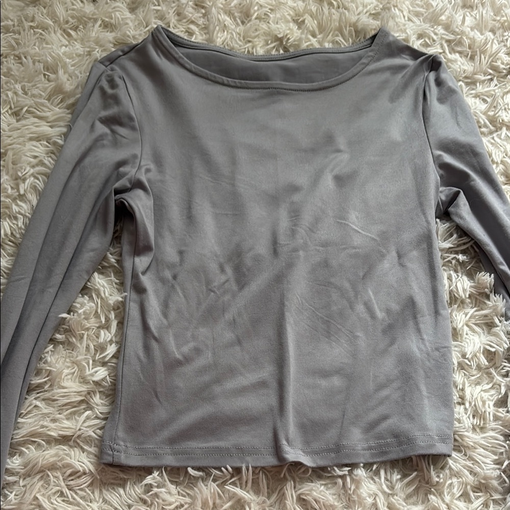 SHEIN Gray Fitted Long Sleeve Blouse